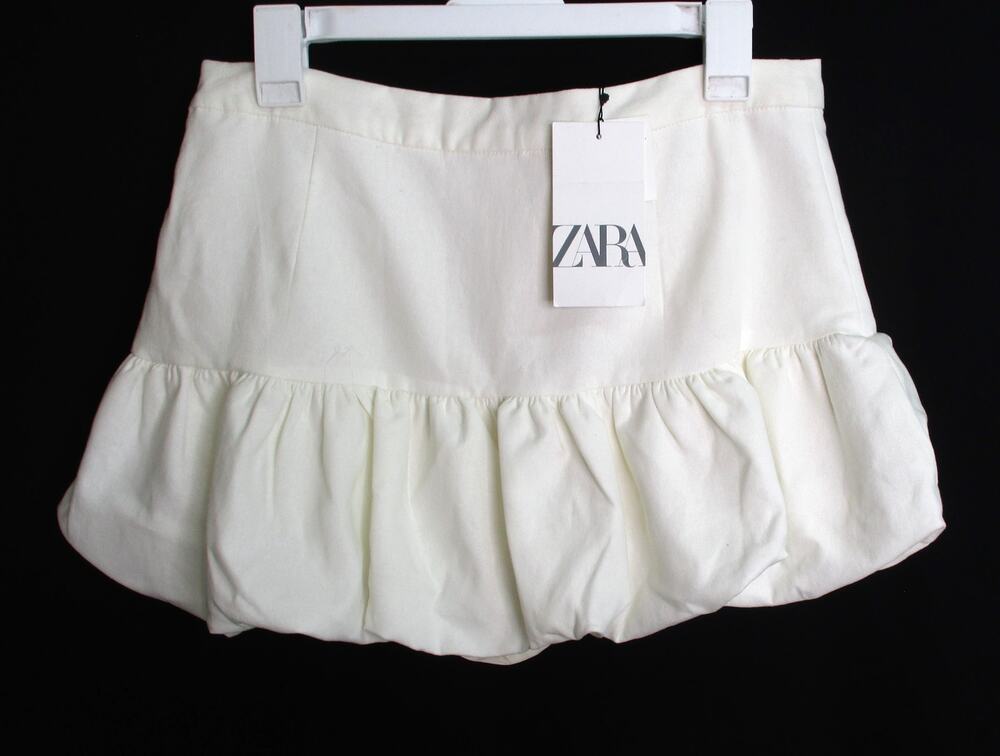 New ZARA Off White Cream Linen Blend Mini Balloon Skort Skirt Women Sz L NWT
